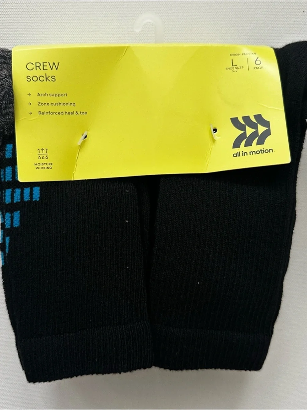 All In Motion Boys 6 pack Crew Socks Size L